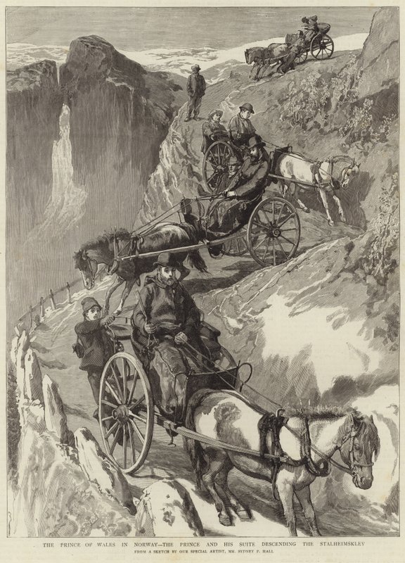 De Prins van Wales in Noorwegen (gravure) door Sydney Prior (after) Hall