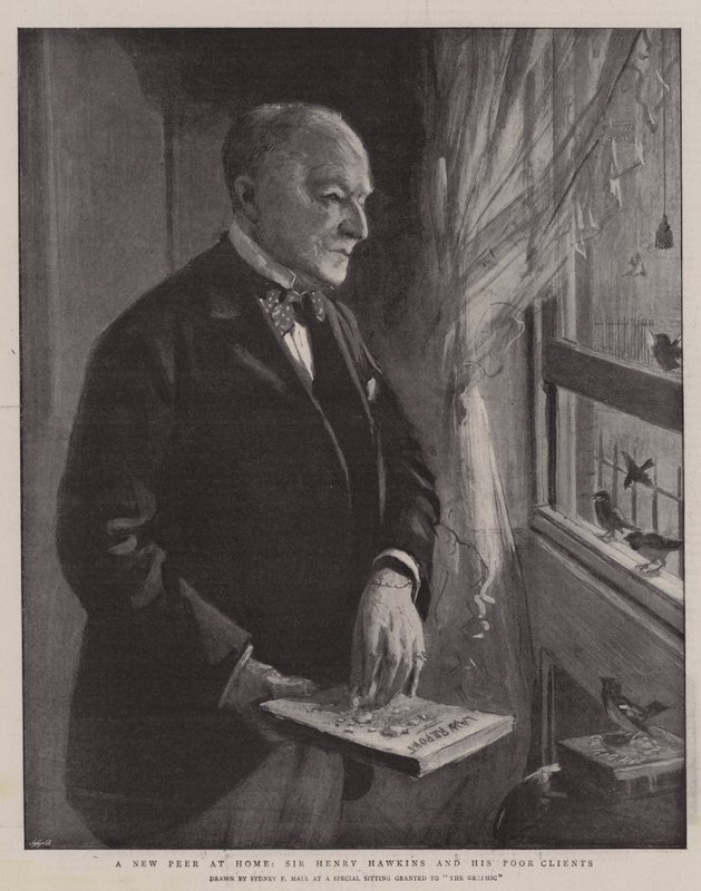 Een nieuwe edelman thuis, Sir Henry Hawkins en zijn arme cliënten door Sydney Prior Hall