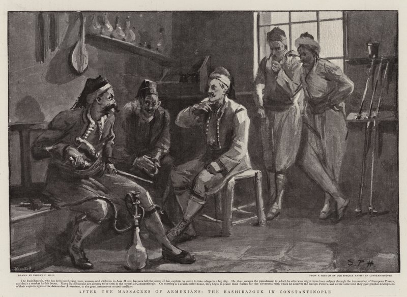 Na de slachtingen van Armeniërs, de Bashibazouk in Constantinopel door Sydney Prior Hall