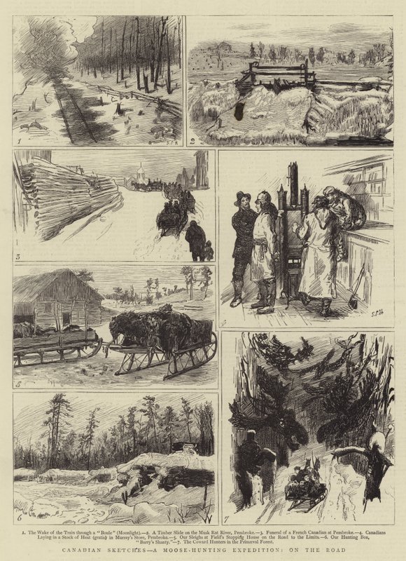 Canadese schetsen, een elandenjacht expeditie, onderweg door Sydney Prior Hall
