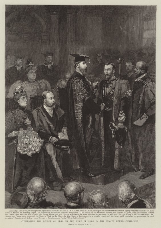 Toekenning van de graad van LLD aan de Hertog van York in het Senaatshuis, Cambridge door Sydney Prior Hall