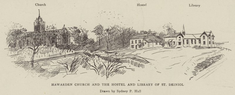 Hawarden Kerk en het Hostel en de Bibliotheek van St. Deiniol door Sydney Prior Hall