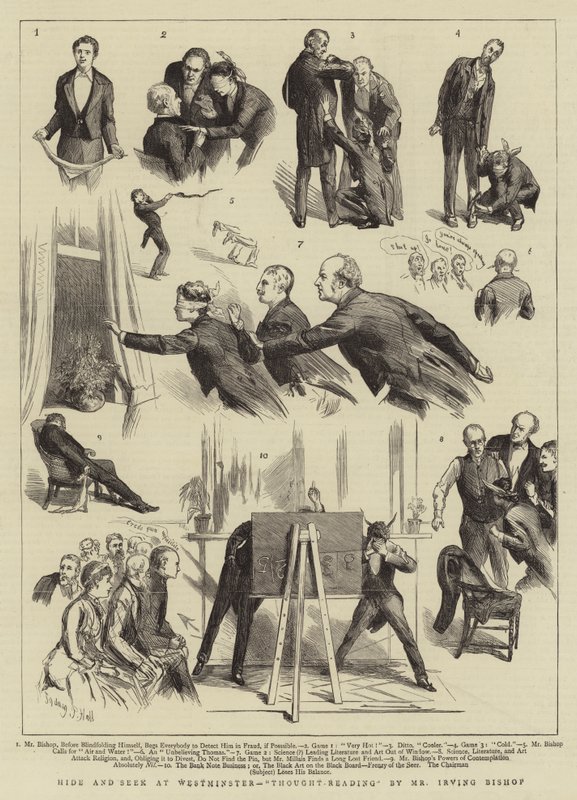 Verstoppertje bij Westminster, Gedachtenlezen door Mr Irving Bishop door Sydney Prior Hall