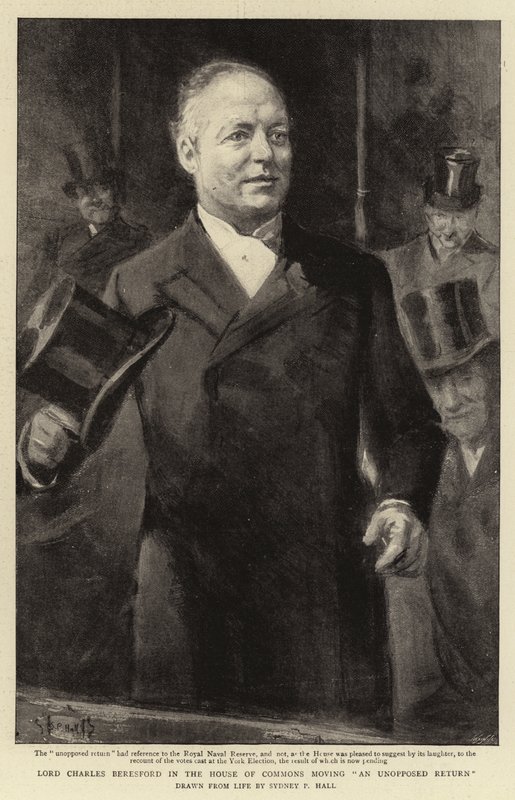 Lord Charles Beresford in het Lagerhuis met een onbetwiste terugkeer door Sydney Prior Hall