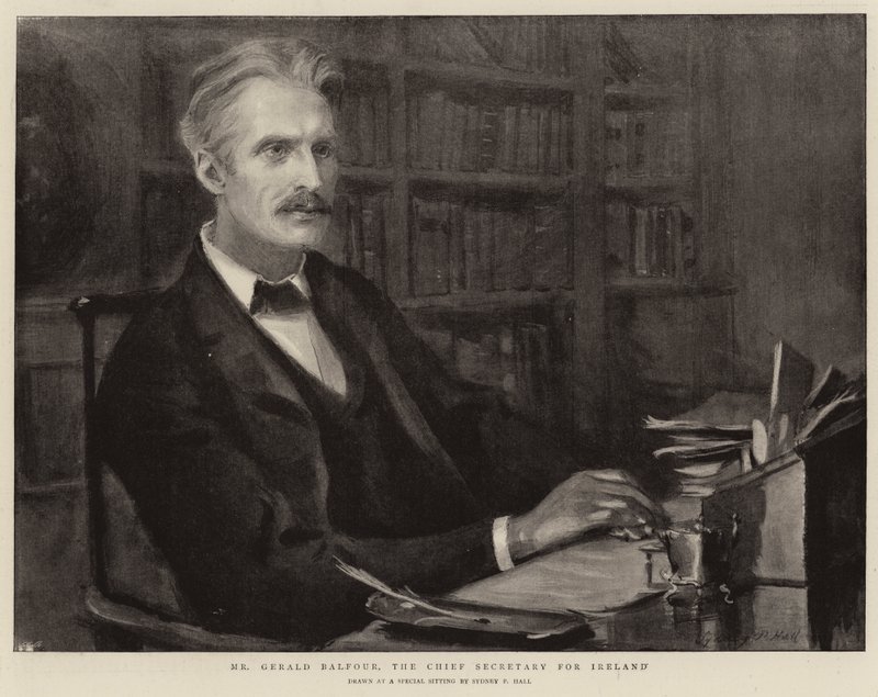 De heer Gerald Balfour, de Chief Secretary voor Ierland door Sydney Prior Hall