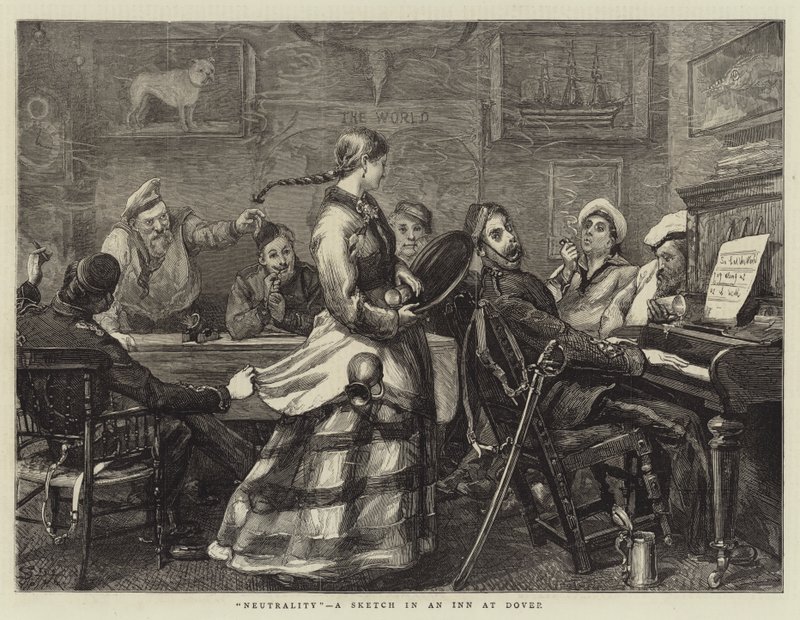 Neutraliteit, een schets in een herberg in Dover door Sydney Prior Hall