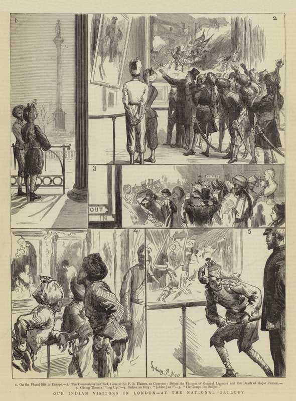Onze Indiase bezoekers in Londen, in de National Gallery door Sydney Prior Hall
