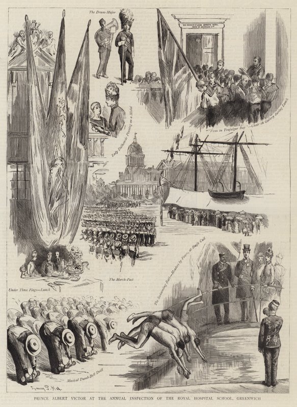 Prins Albert Victor bij de jaarlijkse inspectie van de Royal Hospital School, Greenwich door Sydney Prior Hall