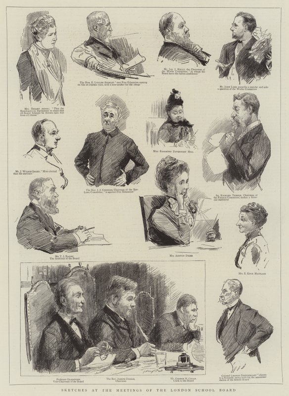 Schetsen bij de Vergaderingen van de London School Board door Sydney Prior Hall