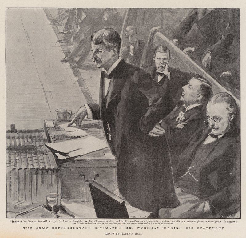 De aanvullende begrotingen van het leger, de verklaring van Mr. Wyndham door Sydney Prior Hall