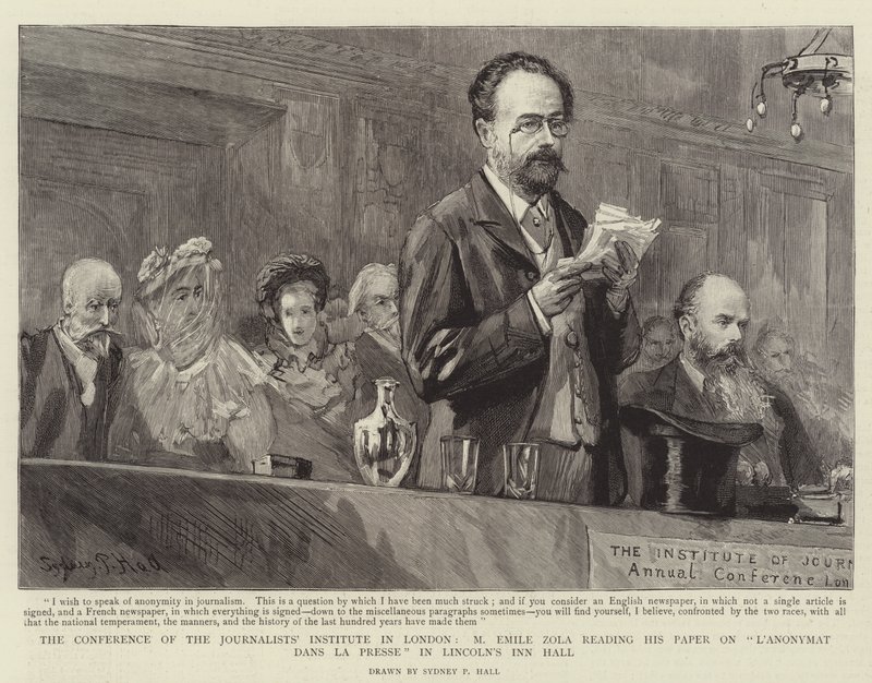 De Conferentie van het Journalisteninstituut in Londen, M Emile Zola leest zijn Artikel over L