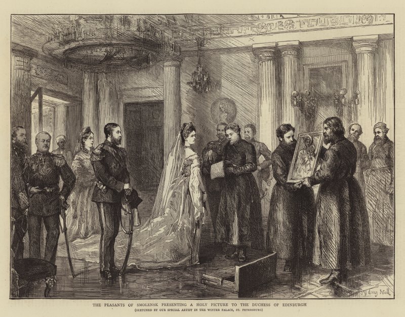 De Boeren van Smolensk presenteren een Heilig Beeld aan de Hertogin van Edinburgh door Sydney Prior Hall