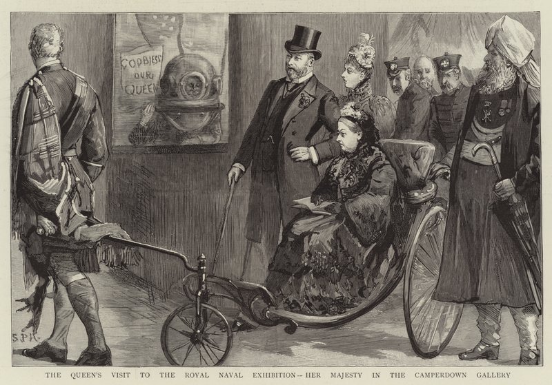 Het Bezoek van de Koningin aan de Koninklijke Marine Tentoonstelling, Hare Majesteit in de Camperdown Galerij door Sydney Prior Hall