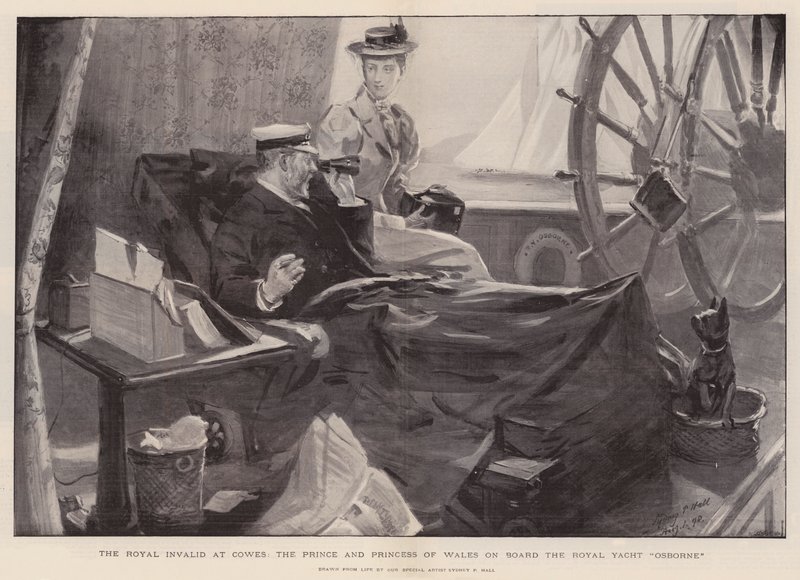 De koninklijke invalide in Cowes, de prins en prinses van Wales aan boord van het koninklijke jacht Osborne door Sydney Prior Hall