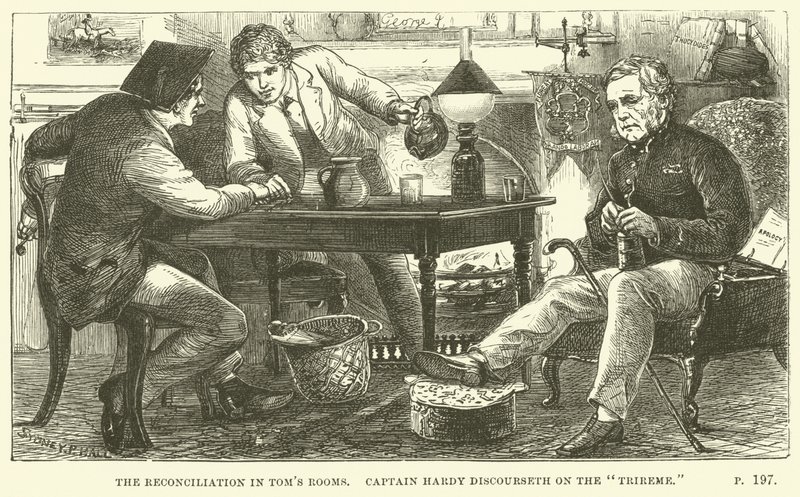 Illustratie voor Tom Brown in Oxford door Thomas Hughes door Sydney Prior after Hall