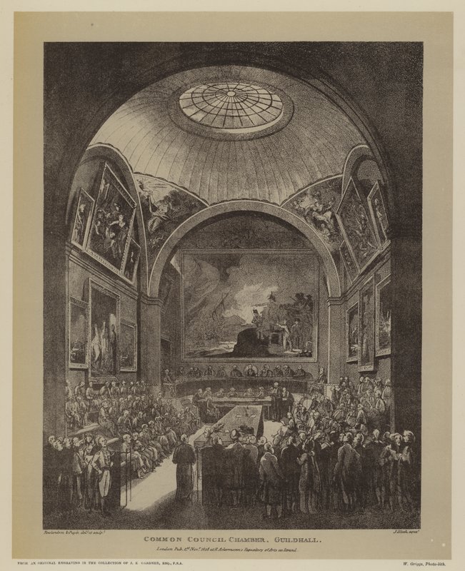 Common Council Chamber, Guildhall, City of London, 1808 door T. and Pugin Rowlandson