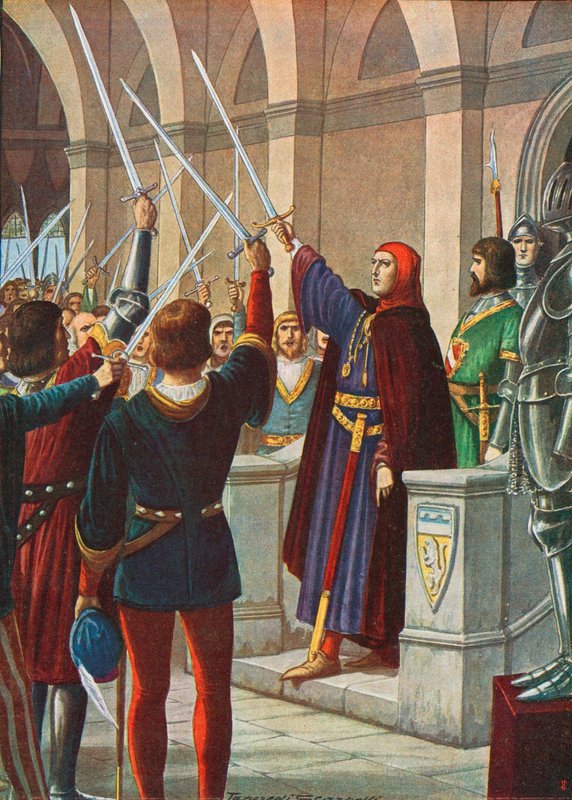 Cangrande della Scala benoemd tot generaal van de Liga Ghibellini, december 1318 door Tancredi Scarpelli