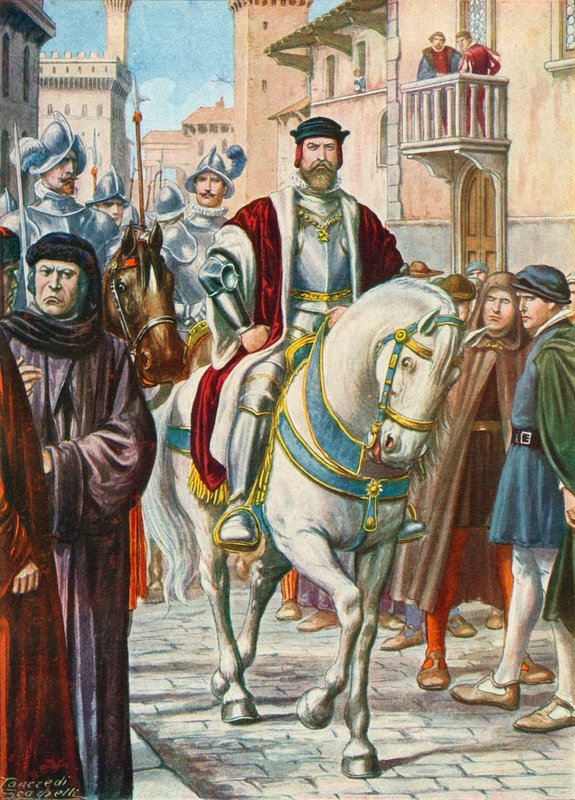 Cosimo I met zijn Spaanse en Duitse bewakers die hem altijd volgden door Tancredi Scarpelli