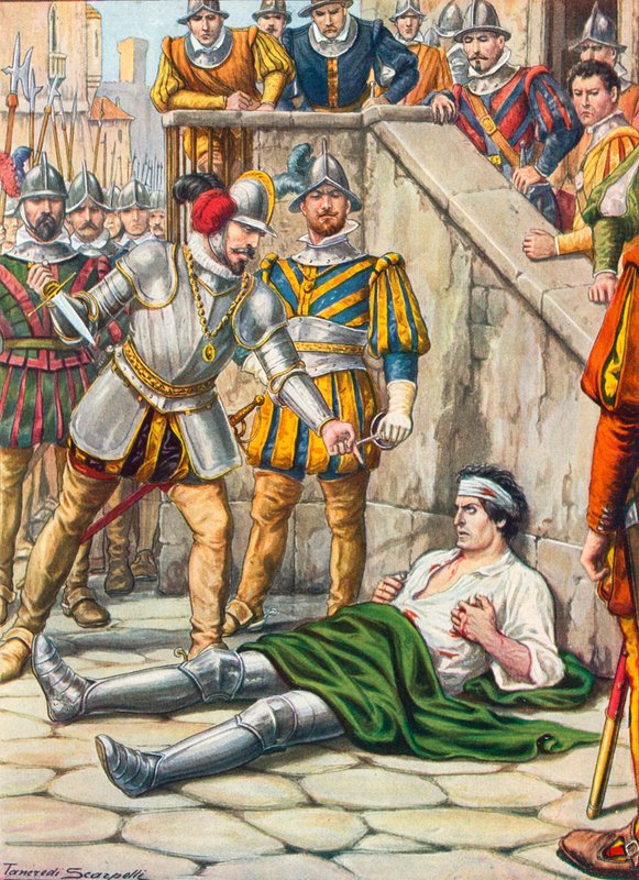 Dood van Francesco Ferruci na de slag bij Gavinana, 3 augustus 1530 door Tancredi Scarpelli