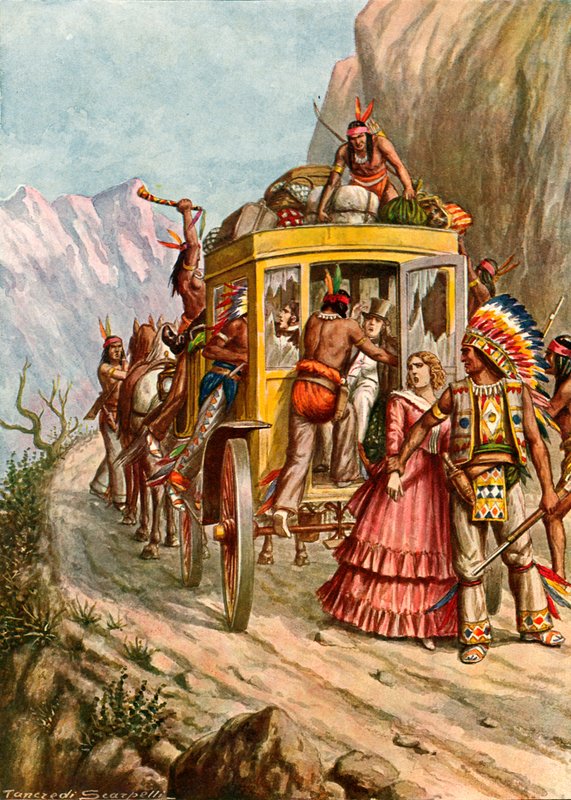 Rode indianen vallen een wagen aan door Tancredi Scarpelli