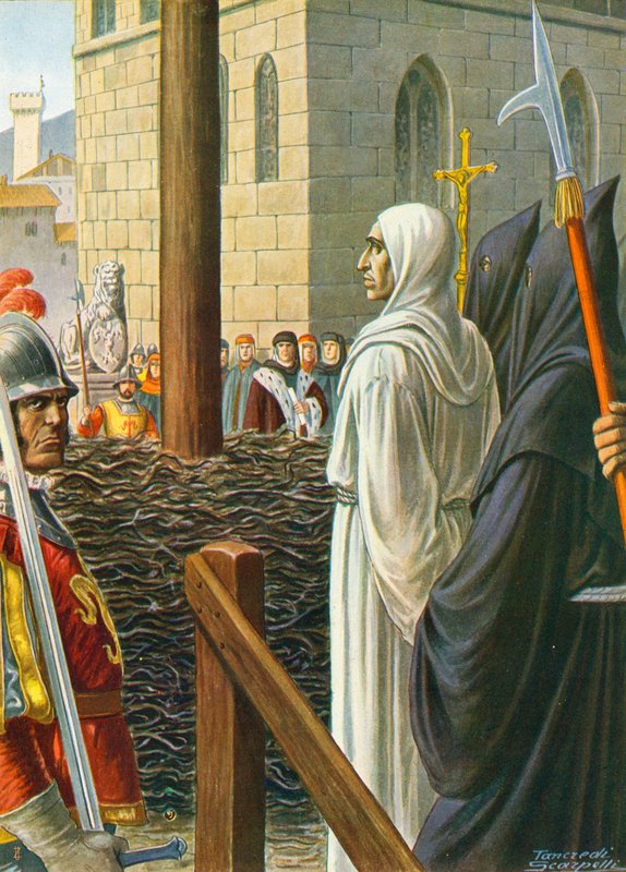 Savonarola, op het punt levend verbrand te worden, 1498 door Tancredi Scarpelli