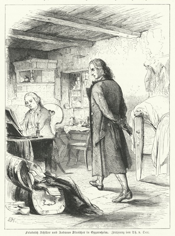 Duitse dichter en toneelschrijver Friedrich Schiller met zijn vriend de pianist en componist Andreas Streicher in Oggersheim door Theobald Reinhold von Oer