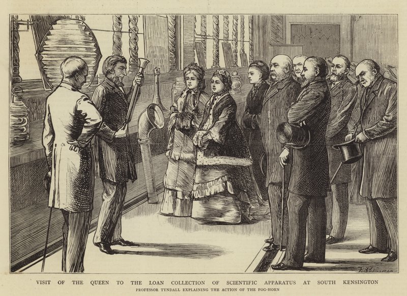 Bezoek van de koningin aan de leningcollectie van wetenschappelijke apparaten in South Kensington door Theodore Blake Wirgman