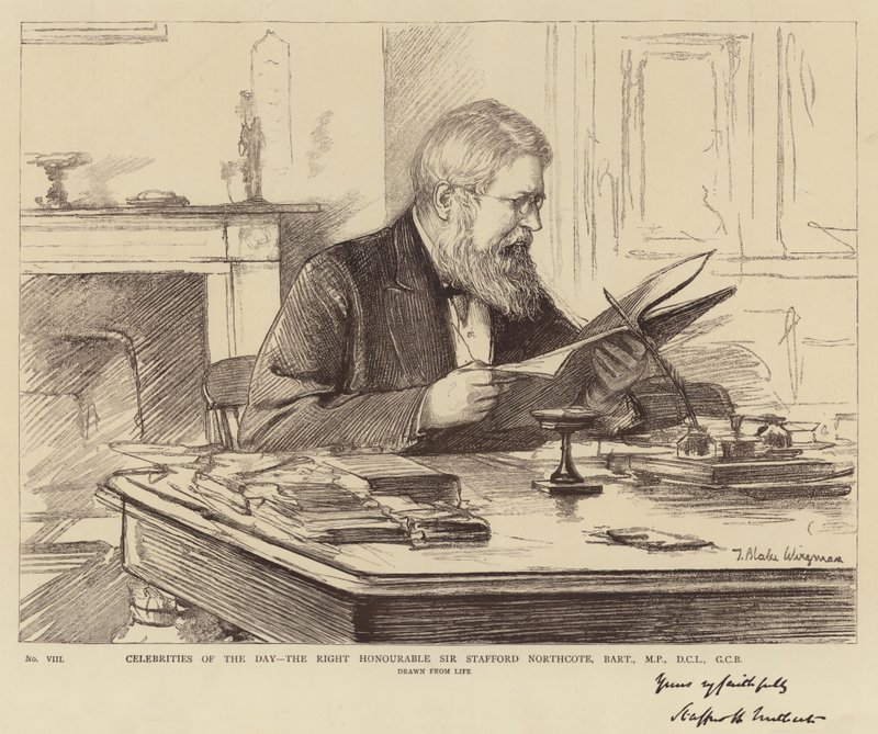 Beroemdheden van de dag, de Eerwaarde Sir Stafford Northcote, Baronet, MP, DCL, GCB door Theodore Blake Wirgman