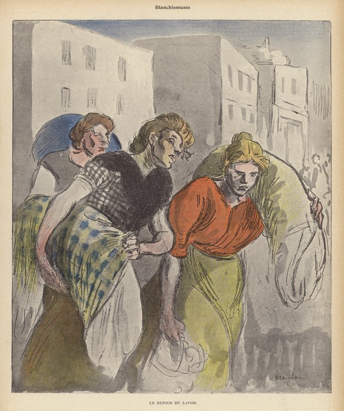 Wasvrouwen terugkerend van de wasserij door Theophile Alexandre (after) Steinlen