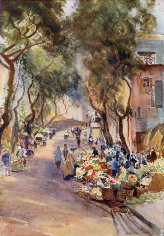 Hong Kong, de Bloemenmarkt door Thomas Hodgson Liddell
