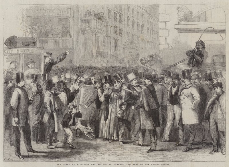De Menigte in Baltimore wacht op de Heer Lincoln, President van de Verenigde Staten door Thomas Nast