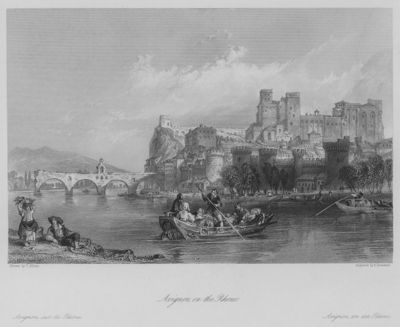 Avignon, aan de Rhône (gravure) door Thomas (after) Allom