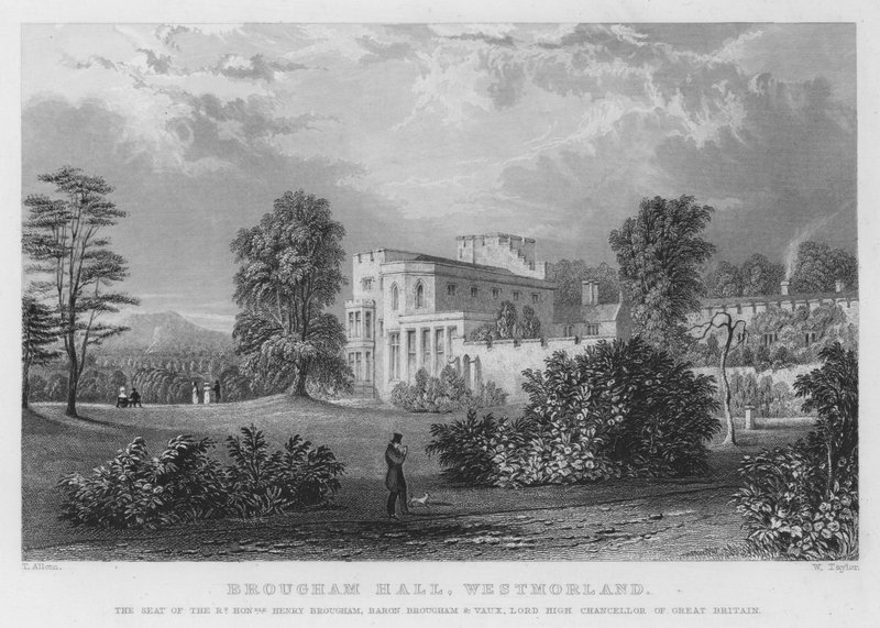 Brougham Hall, Westmorland, de zetel van Henry Brougham, Baron Brougham en Vaux, Lord High Chancellor van Groot-Brittannië door Thomas (after) Allom