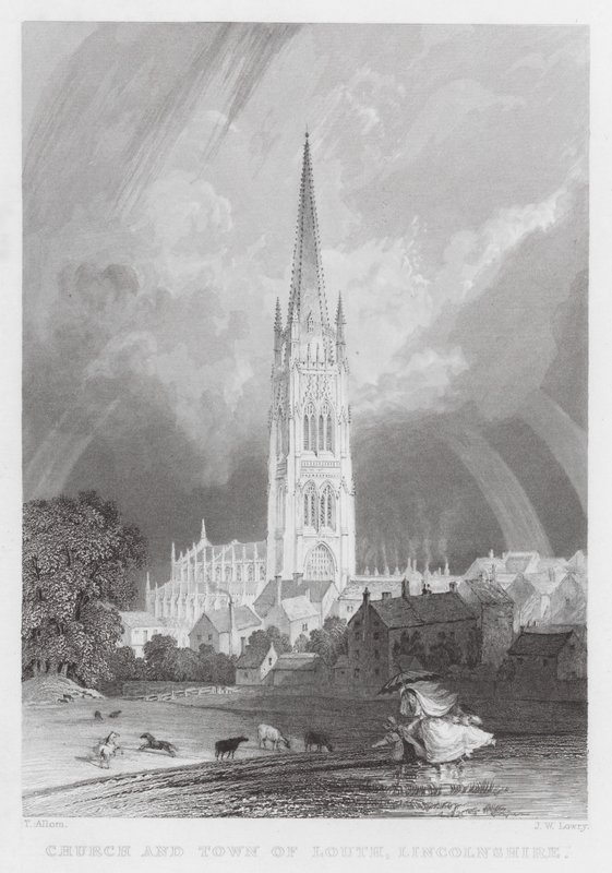 Kerk en Stad van Louth, Lincolnshire door Thomas (after) Allom