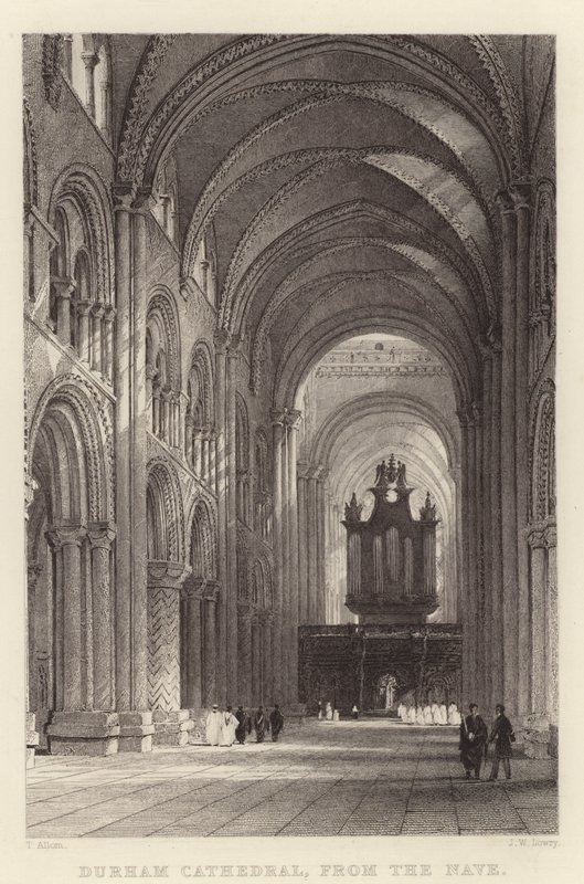Kathedraal van Durham, vanaf het schip (gravure) door Thomas (after) Allom
