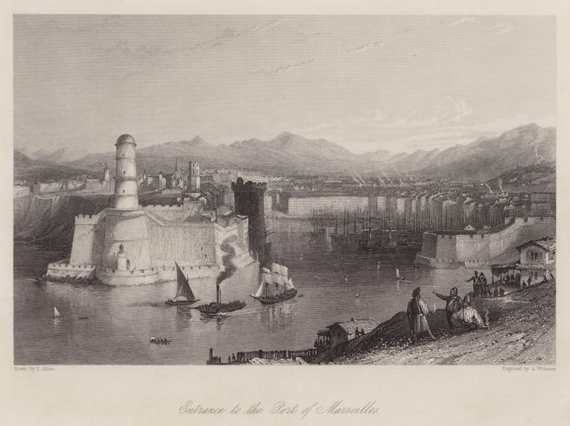 Ingang van de haven van Marseille (gravure) door Thomas (after) Allom
