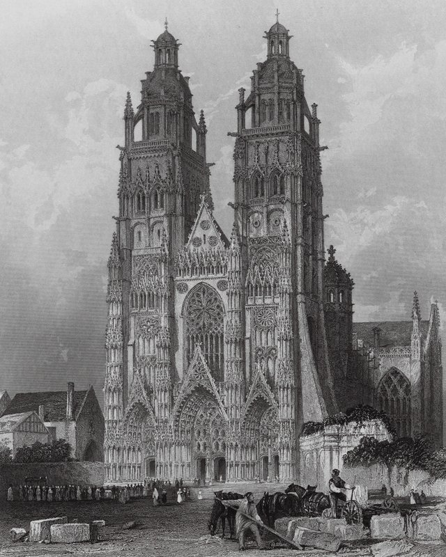 Exterieur van de Kathedraal van St Gatien, Tours door Thomas (after) Allom