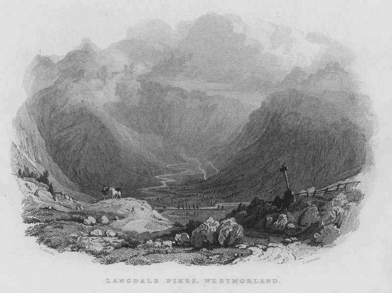 Langdale Pikes, Westmorland door Thomas (after) Allom