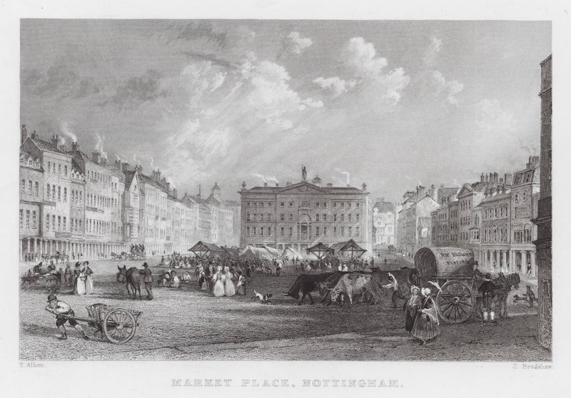 Marktplaats, Nottingham door Thomas (after) Allom