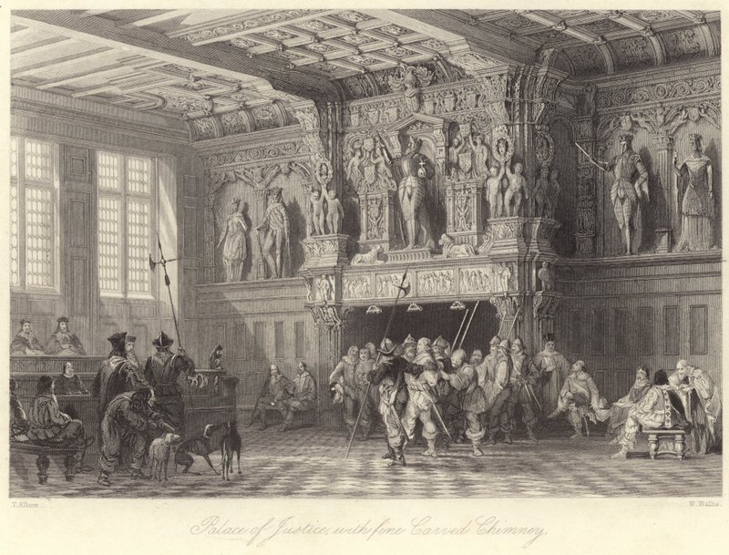 Paleis van Justitie, met fijn Gesneden Schoorsteen, Brugge door Thomas (after) Allom