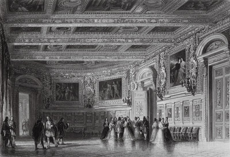 Salon van Lodewijk XIII, Fontainebleau (gravure) door Thomas (after) Allom