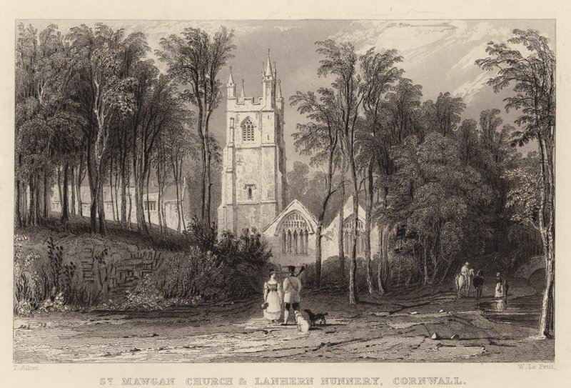 St Mawgan Kerk en Lanhern Klooster, Cornwall door Thomas (after) Allom