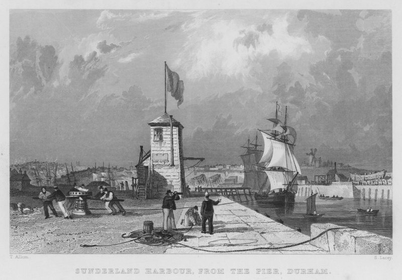 Haven van Sunderland, vanaf de pier, Durham (gravure) door Thomas (after) Allom