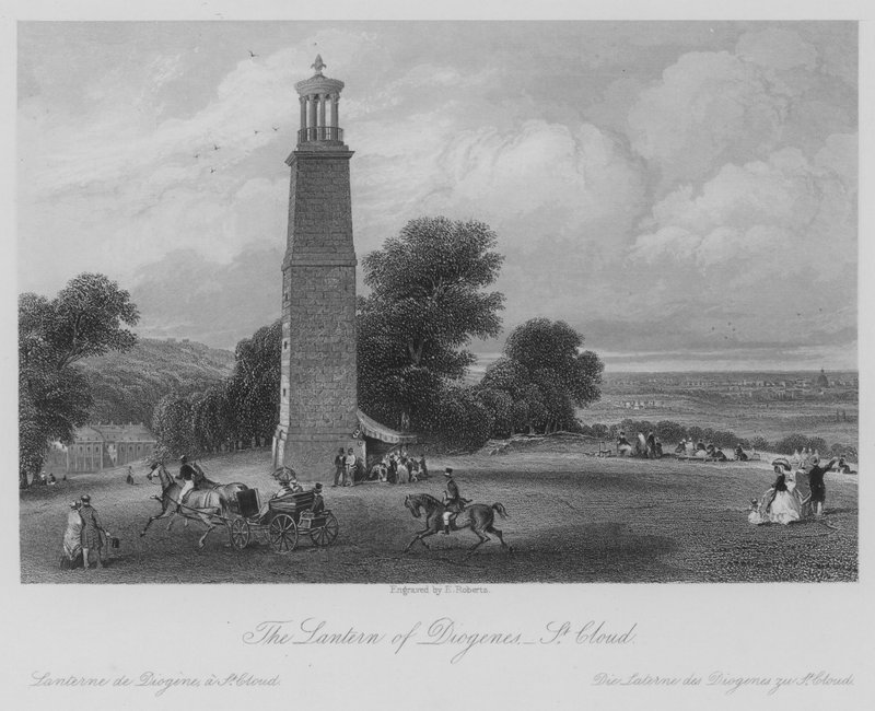 De lantaarn van Diogenes, St Cloud (gravure) door Thomas (after) Allom