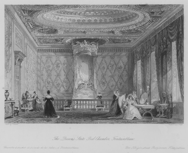 De staatslaapkamer van de koningin, Fontainebleau door Thomas (after) Allom