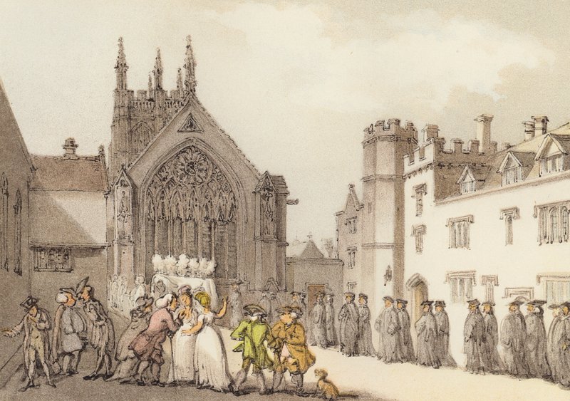 Merton College en Kapel, vanuit de Eerste Binnenplaats door Thomas (after) Rowlandson