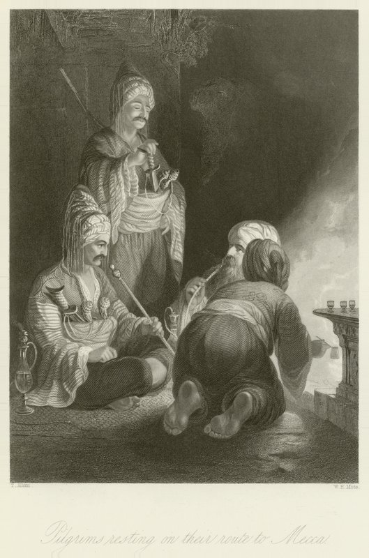 Pelgrims rusten op hun route naar Mekka door Thomas Allom