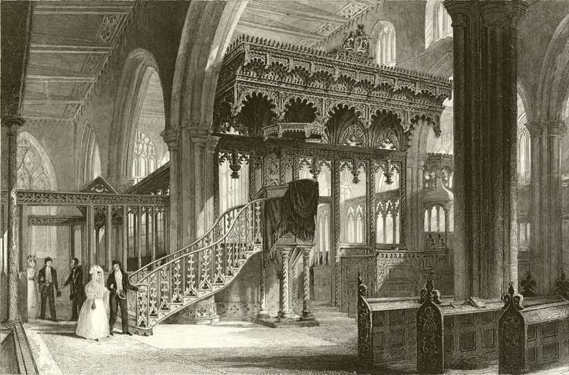 Sefton Kerk, Lancashire door Thomas Allom