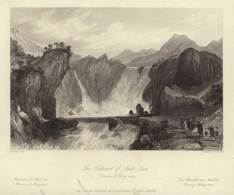 De waterval van Shih Tan door Thomas Allom