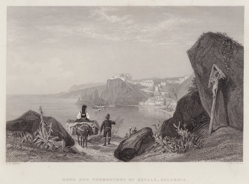 Rots en Kaap van Scylla, Calabrië, Italië (gravure) door Thomas Brabazon Aylmer